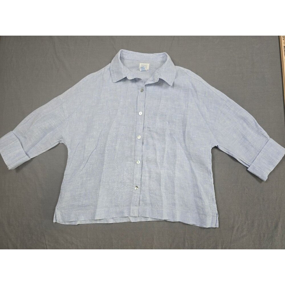 Sigrid Olsen 100% Linen Light Blue Button-Up Shirt S